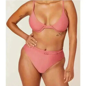 Andie Riviera High Waisted Bikini Bottoms in Punch Dusty Pink NEW NWT!
